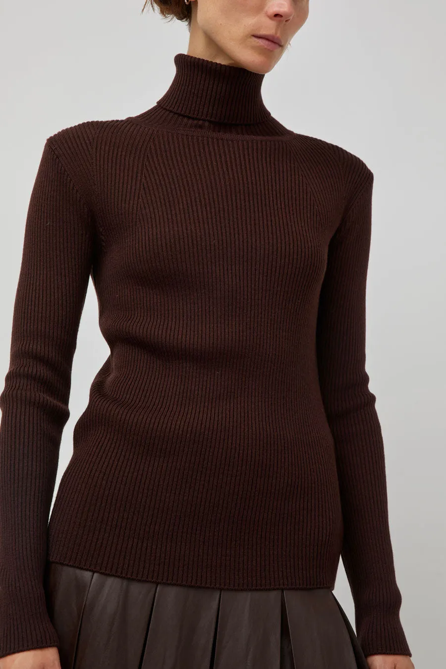 TONYWACK Slim-Fit Ribbed Turtleneck in Brown sold by No. 6 product image thumbnail 3