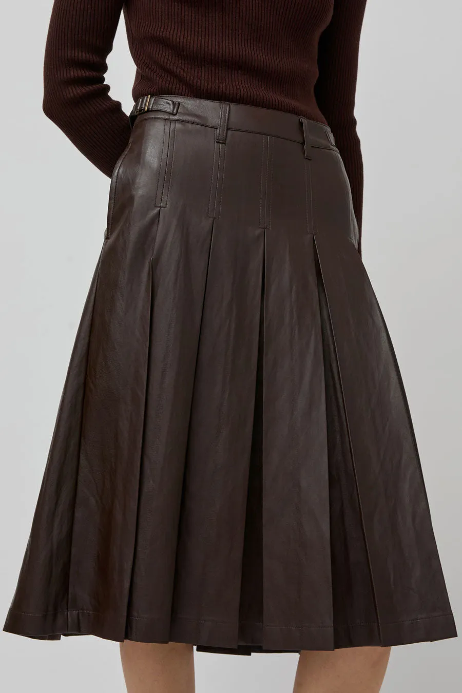 TONYWACK Faux Leather Pleated Midi Skirt in Brown sold by No. 6 product image thumbnail 3