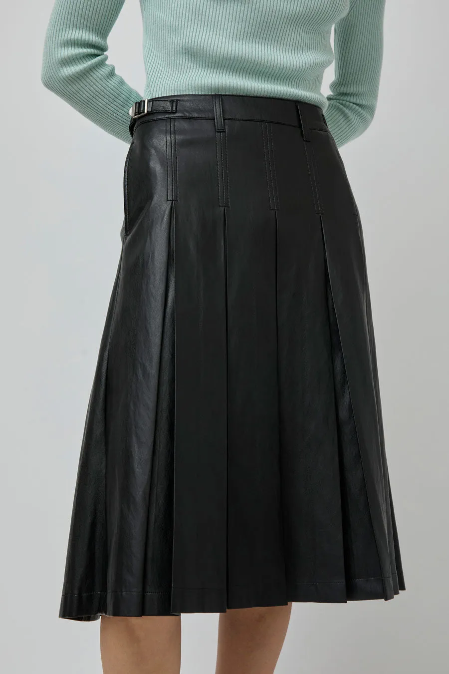 TONYWACK Faux Leather Pleated Midi Skirt in Black sold by No. 6 product image thumbnail 3