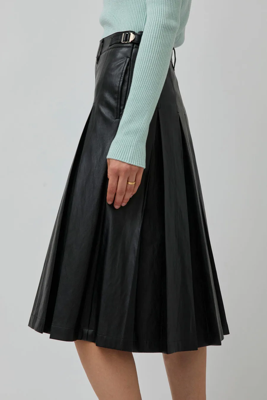 TONYWACK Faux Leather Pleated Midi Skirt in Black sold by No. 6 product image thumbnail 4