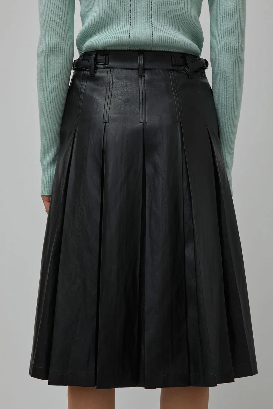 TONYWACK Faux Leather Pleated Midi Skirt in Black sold by No. 6 product image thumbnail 5