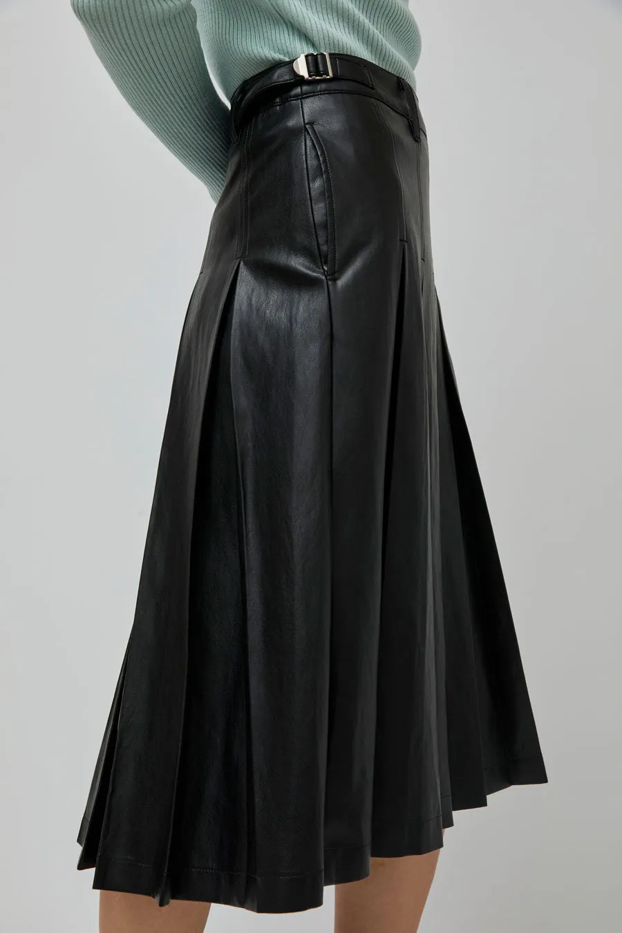 TONYWACK Faux Leather Pleated Midi Skirt in Black sold by No. 6 product image thumbnail 2