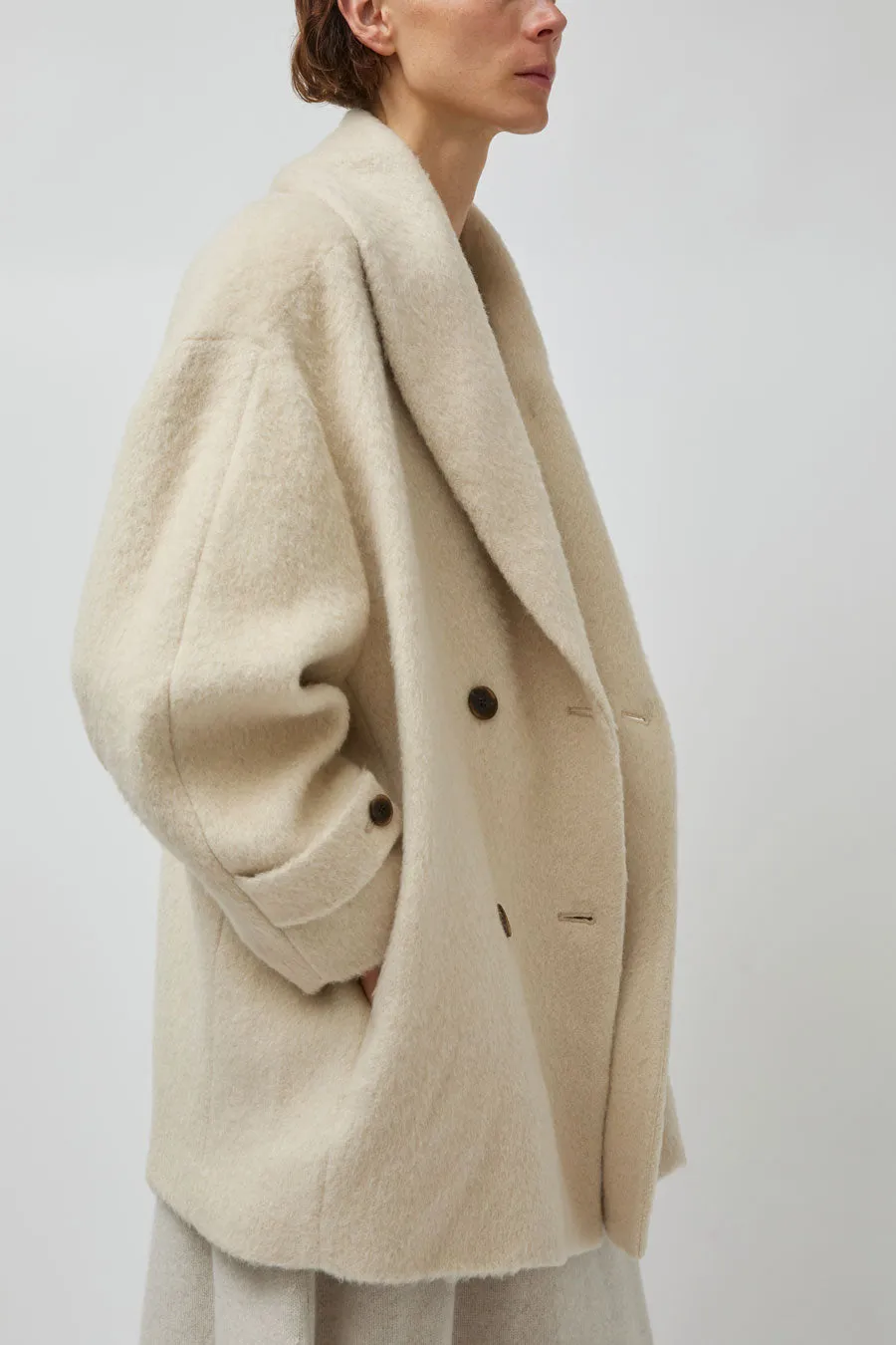 UMARMUNG Wool Alpaca Shawl Collar Half Coat in Cream sold by No. 6 product image thumbnail 2