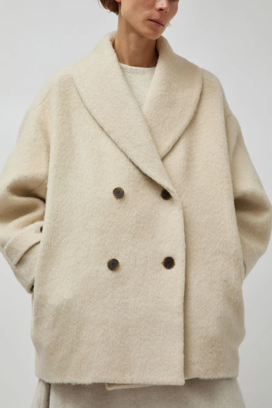 UMARMUNG Wool Alpaca Shawl Collar Half Coat in Cream sold by No. 6 product image thumbnail 3