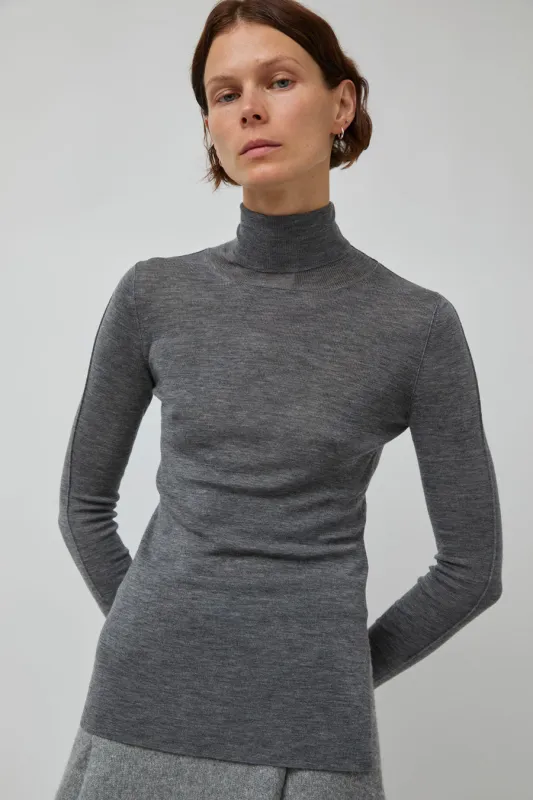 UMARMUNG Weightless Wool Turtle Neck Split Pullover in Heather Grey sold by No. 6