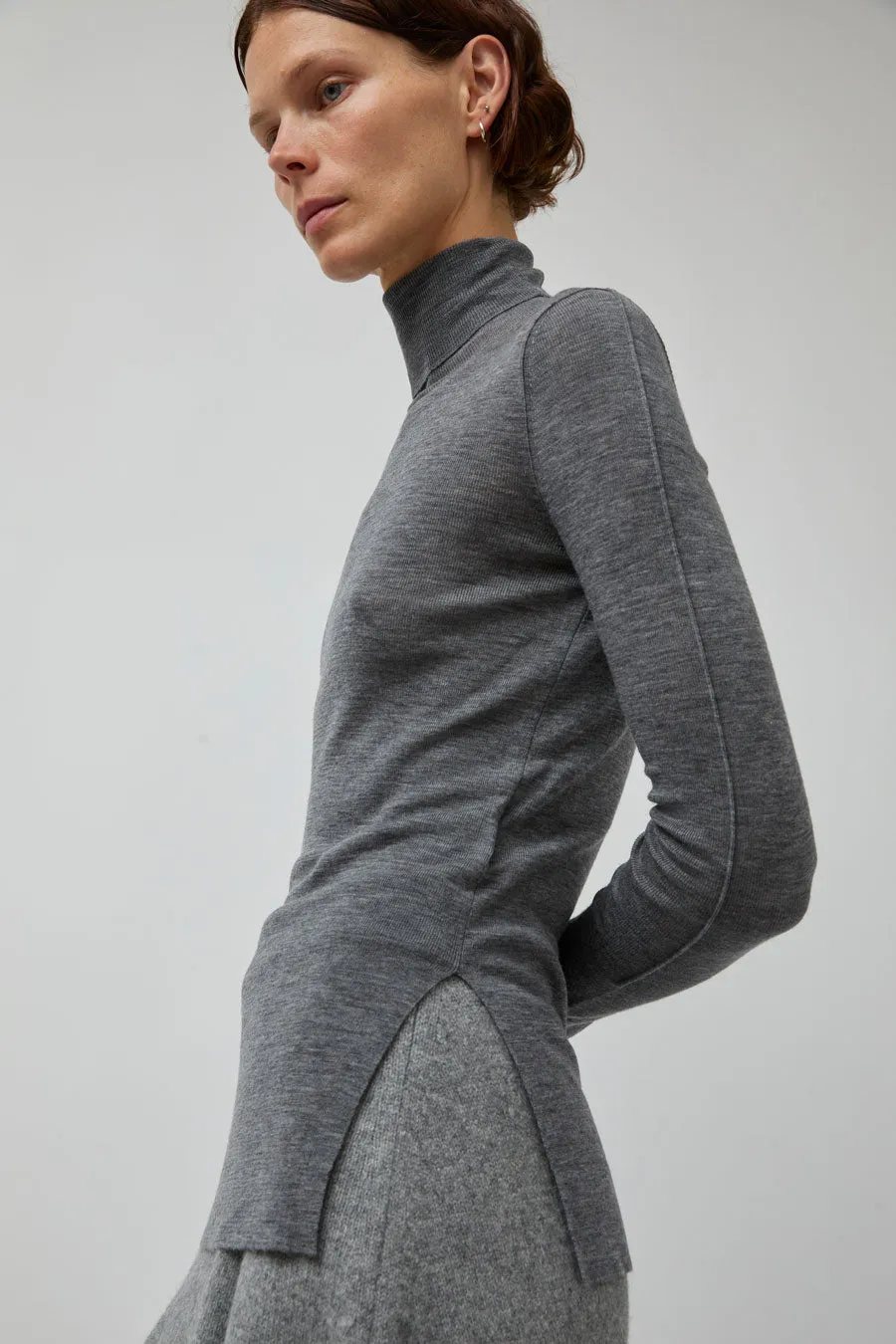 UMARMUNG Weightless Wool Turtle Neck Split Pullover in Heather Grey sold by No. 6 product image thumbnail 2