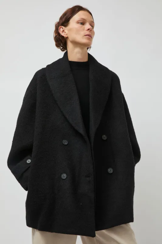 UMARMUNG Wool Alpaca Shawl Collar Half Coat in Black sold by No. 6