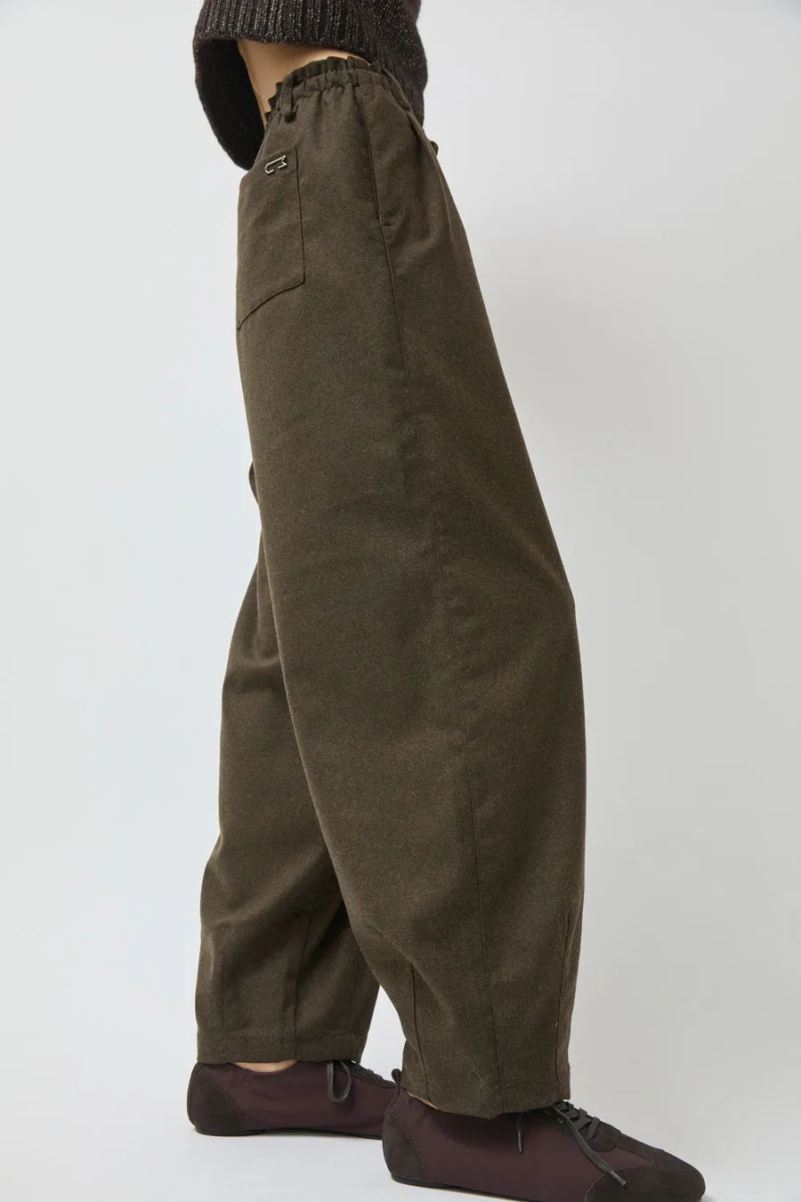 UMARMUNG Wool Flannel Oval Silhouette Pants in Dark Olive sold by No. 6 product image thumbnail 2