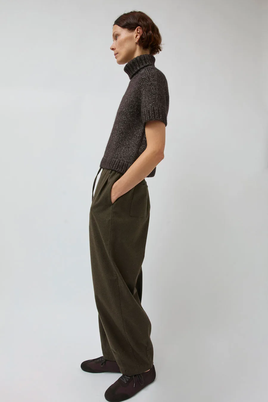 UMARMUNG Wool Flannel Oval Silhouette Pants in Dark Olive sold by No. 6 product image thumbnail 5