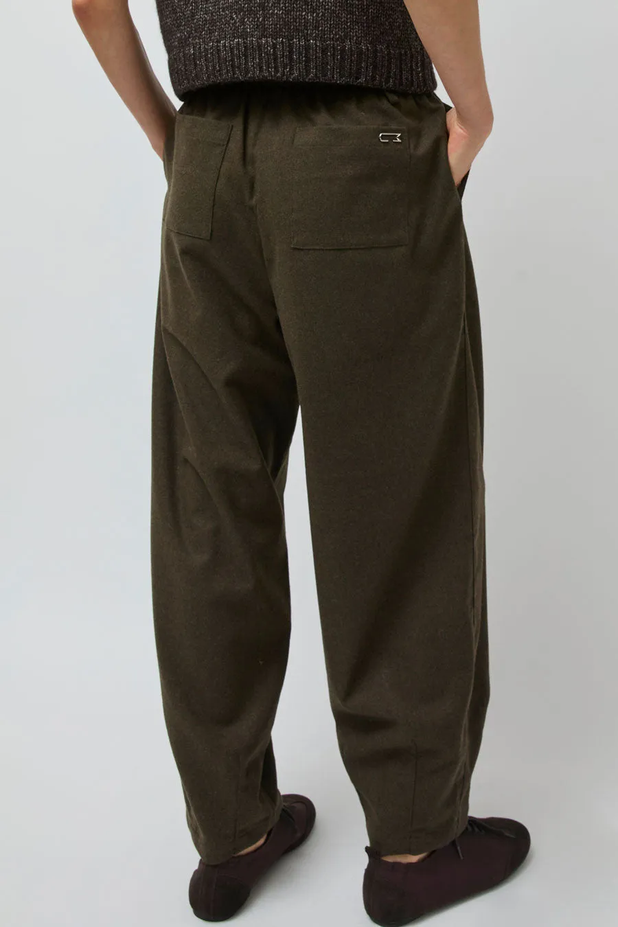 UMARMUNG Wool Flannel Oval Silhouette Pants in Dark Olive sold by No. 6 product image thumbnail 4