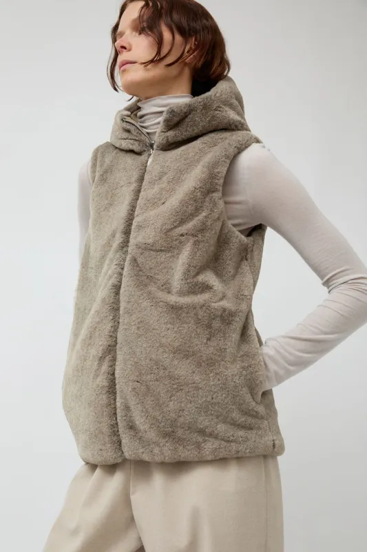 Pret Pour Partir Reversible Gilet in Beige Faux Fur and Taupe sold by No. 6