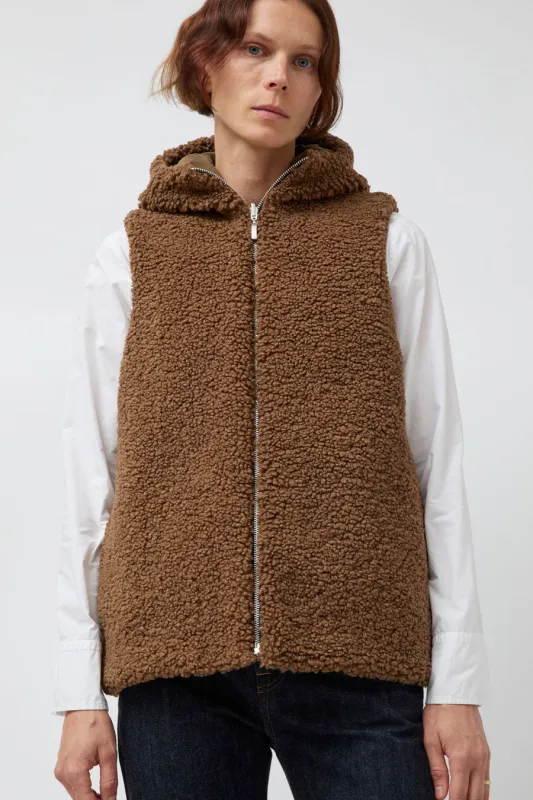 Pret Pour Partir Reversible Gilet in Brown Faux Fur and Bronze sold by No. 6