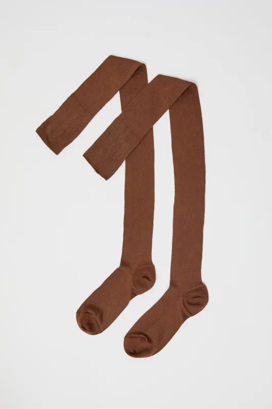 Maria La Rosa Silk Ribbed Over The Knee Socks in Cocco sold by No. 6