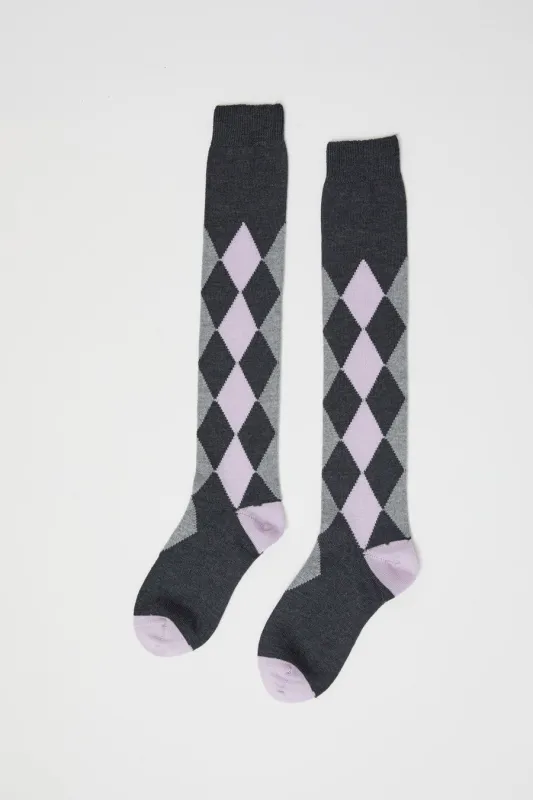 Maria La Rosa Tall Argyle Socks in Dark Grey sold by No. 6