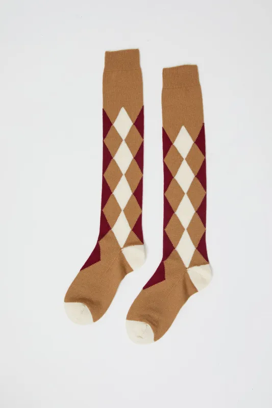 Maria La Rosa Tall Argyle Socks in Camel sold by No. 6