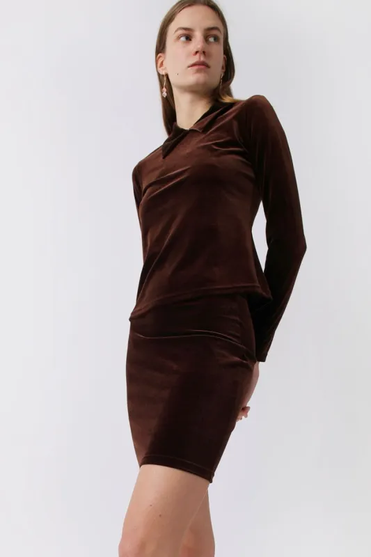 Simone Wild Velvet Mini Skirt in Nut made by No. 6