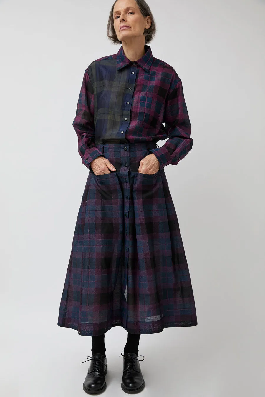 NYMANE Utility Skirt in Black Violet Plaid sold by No. 6