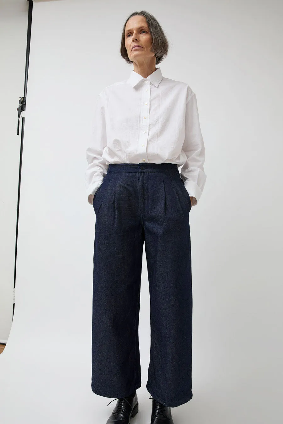 NYMANE Wes Pleated Pant in Indigo sold by No. 6
