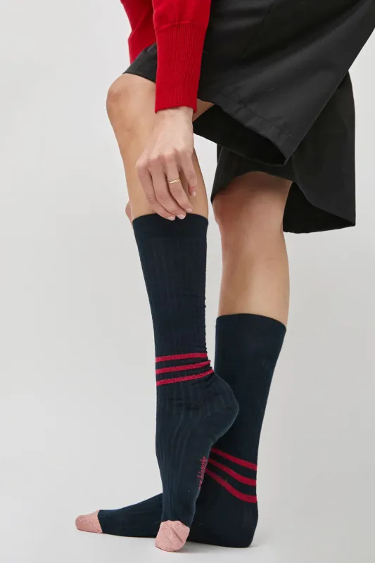 Rue Blanche Chausse Rayures Socks in Marine sold by No. 6