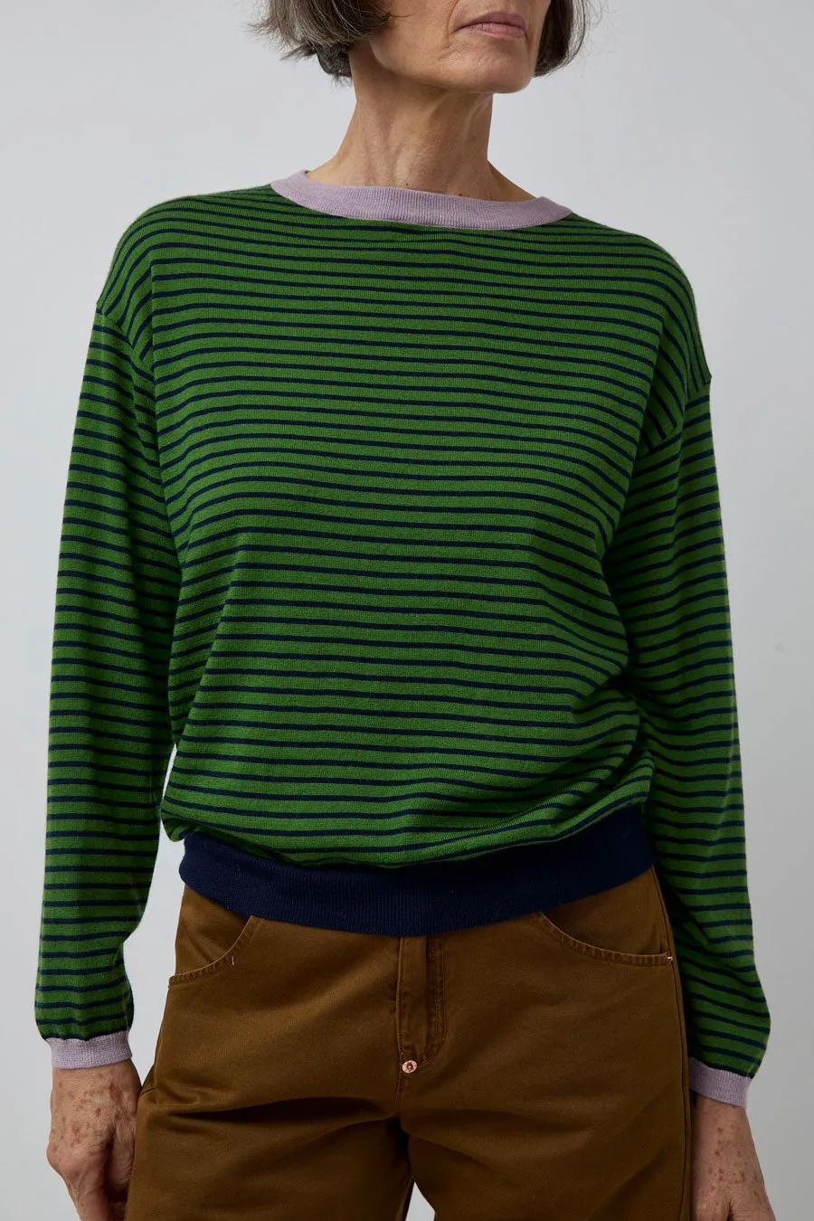 Rue Blanche Merino Stripe Sweater in Gazon/Marine/Mauve sold by No. 6
