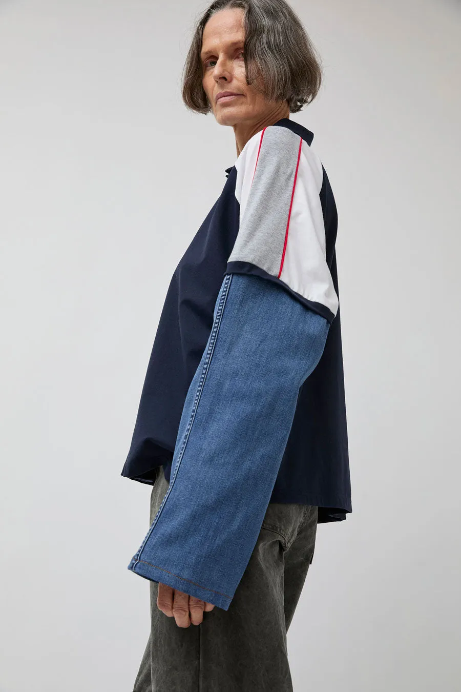 Façon Jacmin Tom Upcycling Long Sleeve Polo in Dark with Light Stripes sold by No. 6 product image thumbnail 2