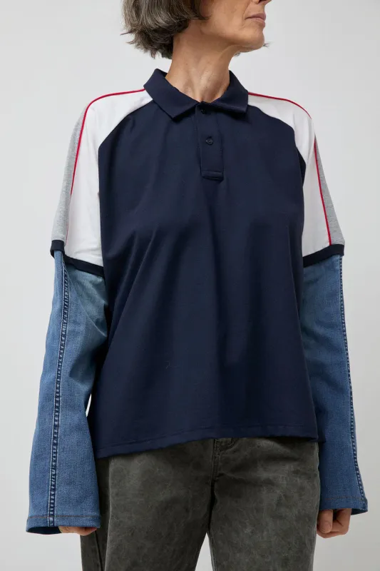 Façon Jacmin Tom Upcycling Long Sleeve Polo in Dark with Light Stripes sold by No. 6