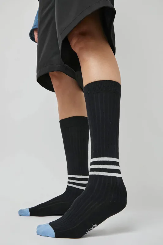 Rue Blanche Chausse Rayures Socks in Noir sold by No. 6
