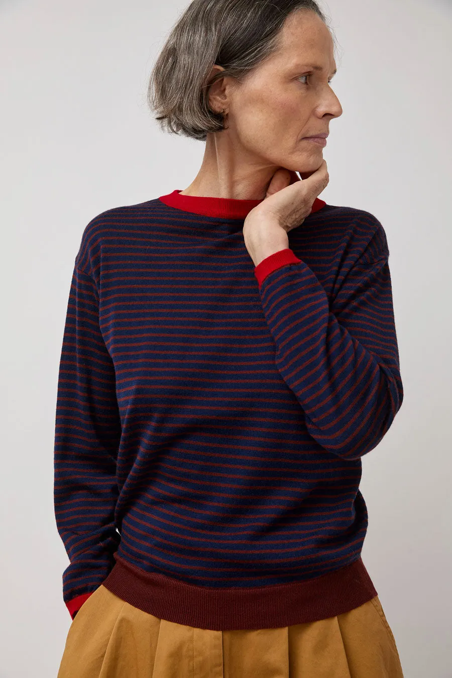 Rue Blanche Merino Stripe Sweater in Marine/Brule/Rouge sold by No. 6 product image thumbnail 3