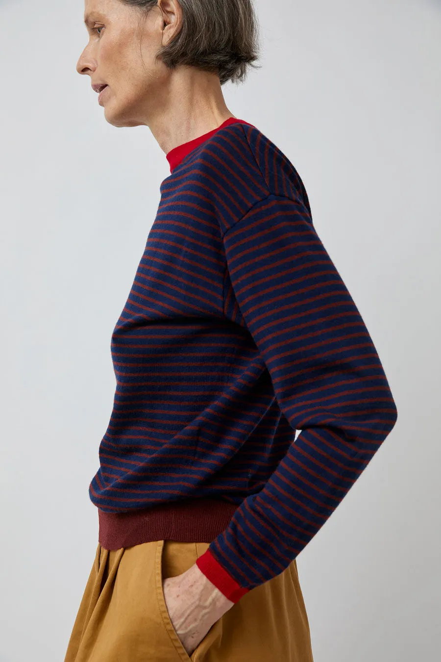 Rue Blanche Merino Stripe Sweater in Marine/Brule/Rouge sold by No. 6 product image thumbnail 2