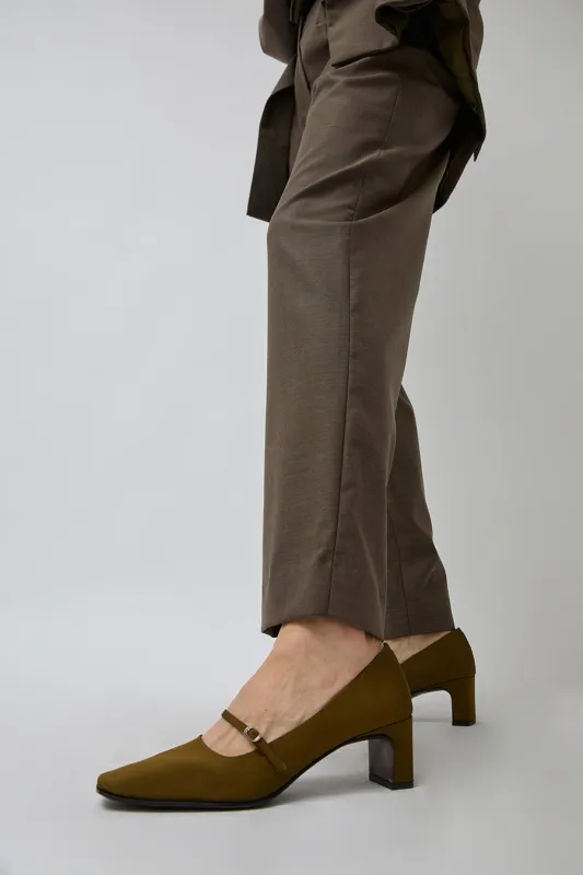 Pari Desai Raval Mary Jane in Olive Grosgrain Textile sold by No. 6