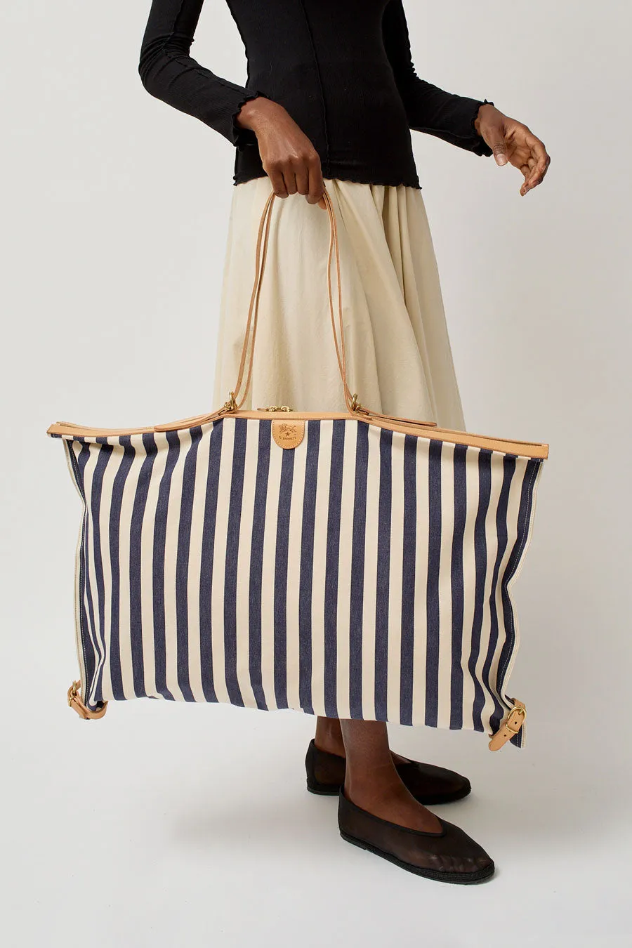 Il Bisonte Collapsible Travel Bag in Riga Blue and Naturale sold by No. 6