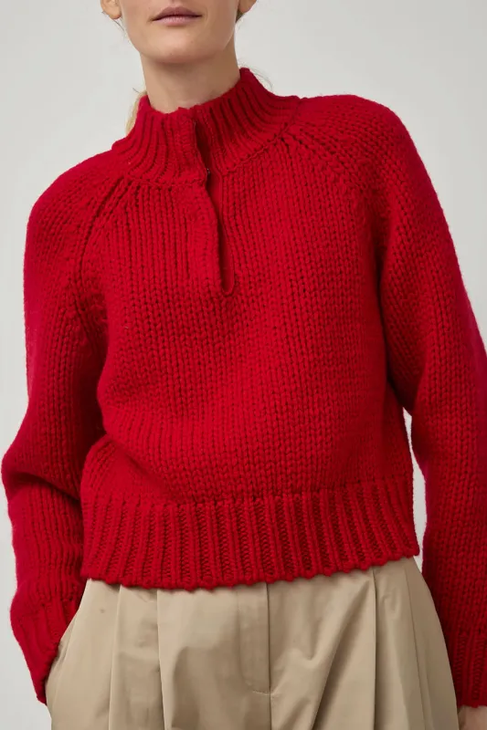 Amomento Hand Knitted Half Neck Pullover in Red sold by No. 6