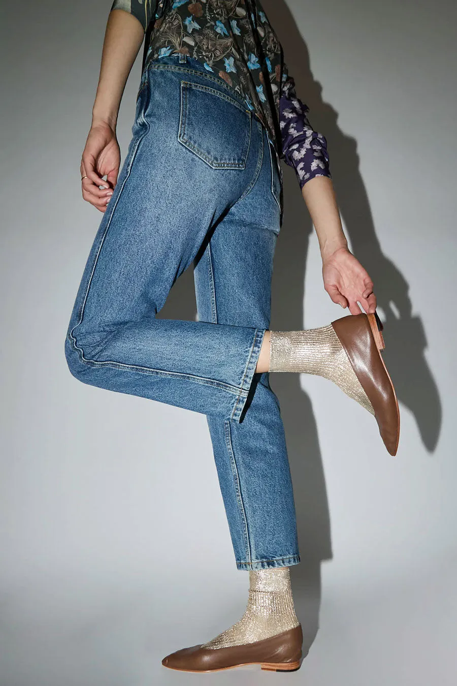 Maria La Rosa One Ribbed Laminated Socks in Platino sold by No. 6 product image thumbnail 2