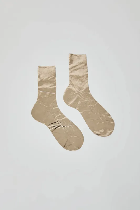 Maria La Rosa One Ribbed Laminated Socks in Platino sold by No. 6