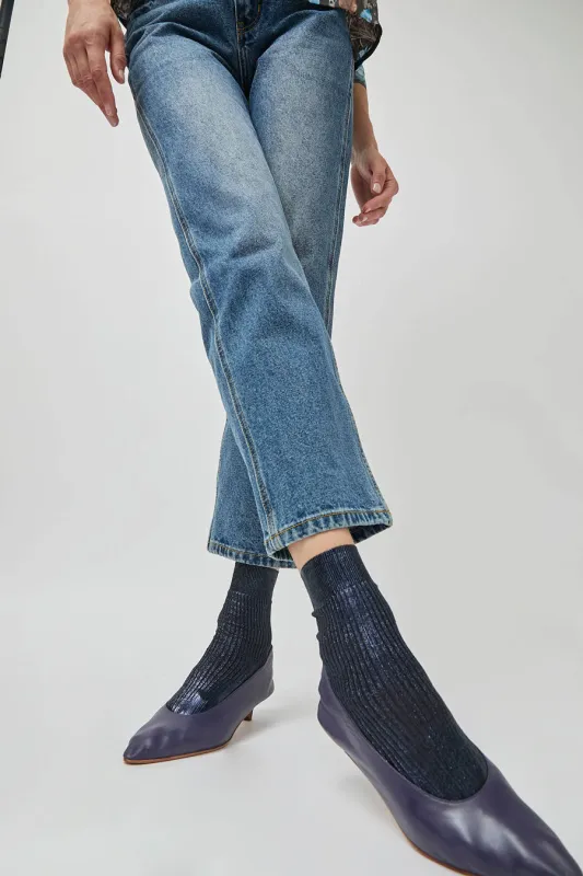 Maria La Rosa One Ribbed Laminated Socks in Navy sold by No. 6