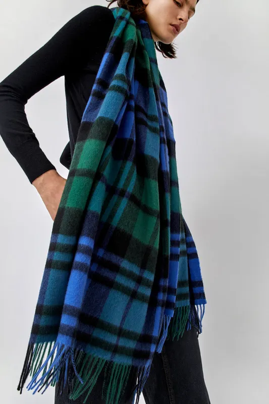 Glen Prince Long Wool Scarf in Blue Green Plaid sold by No. 6