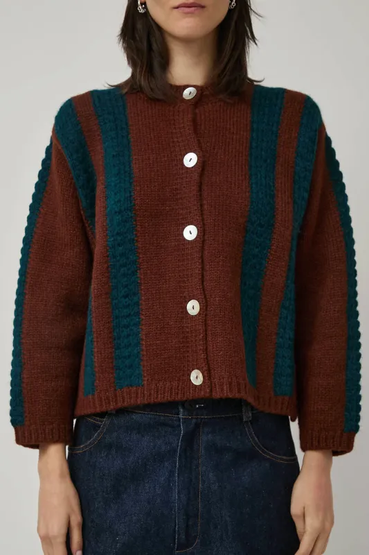 Nikki Chasin Sheba Striped Cardigan in Hickory and Ocean sold by No. 6