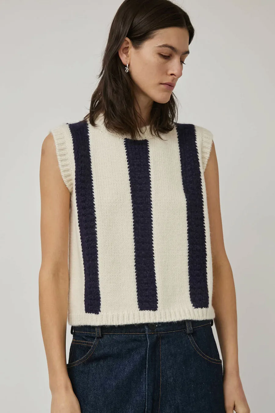 Nikki Chasin Sabine Striped Vest in Ivory and Navy sold by No. 6