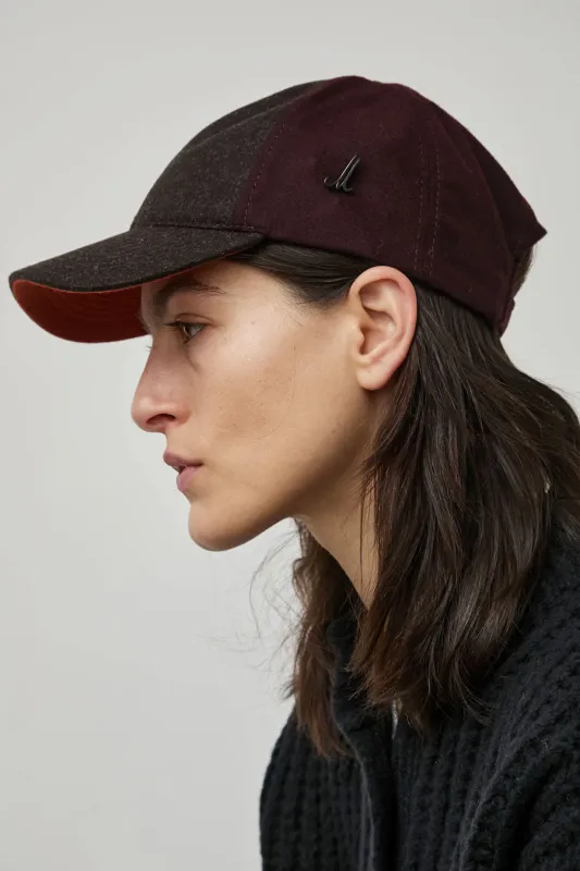 Muhlbauer Base Cap in Dark Brown Aubergine and Orange made by No. 6