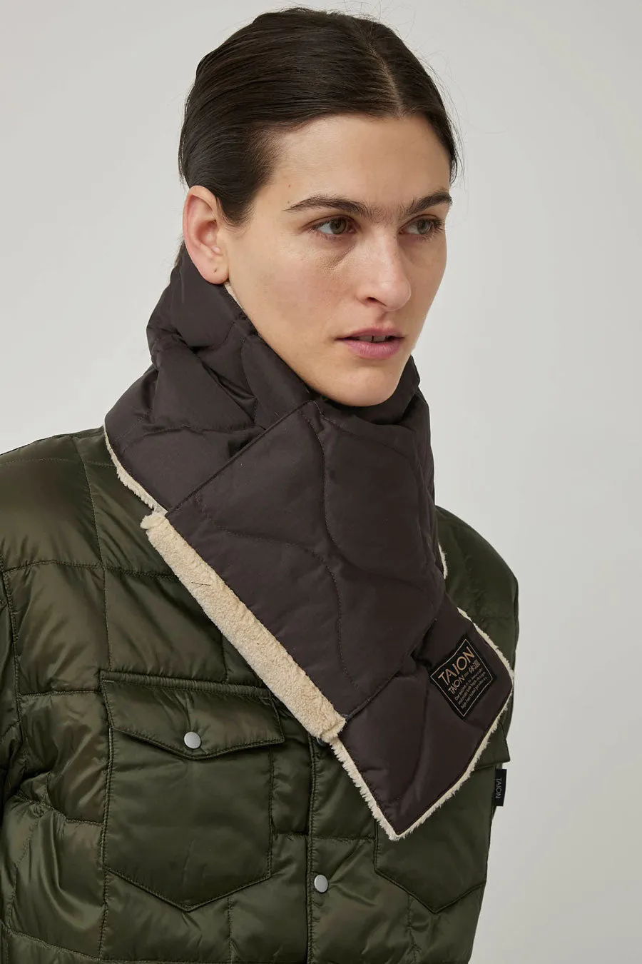 TAION Military Reversible Down Scarf in Dark Coco and Beige sold by No. 6 product image thumbnail 5