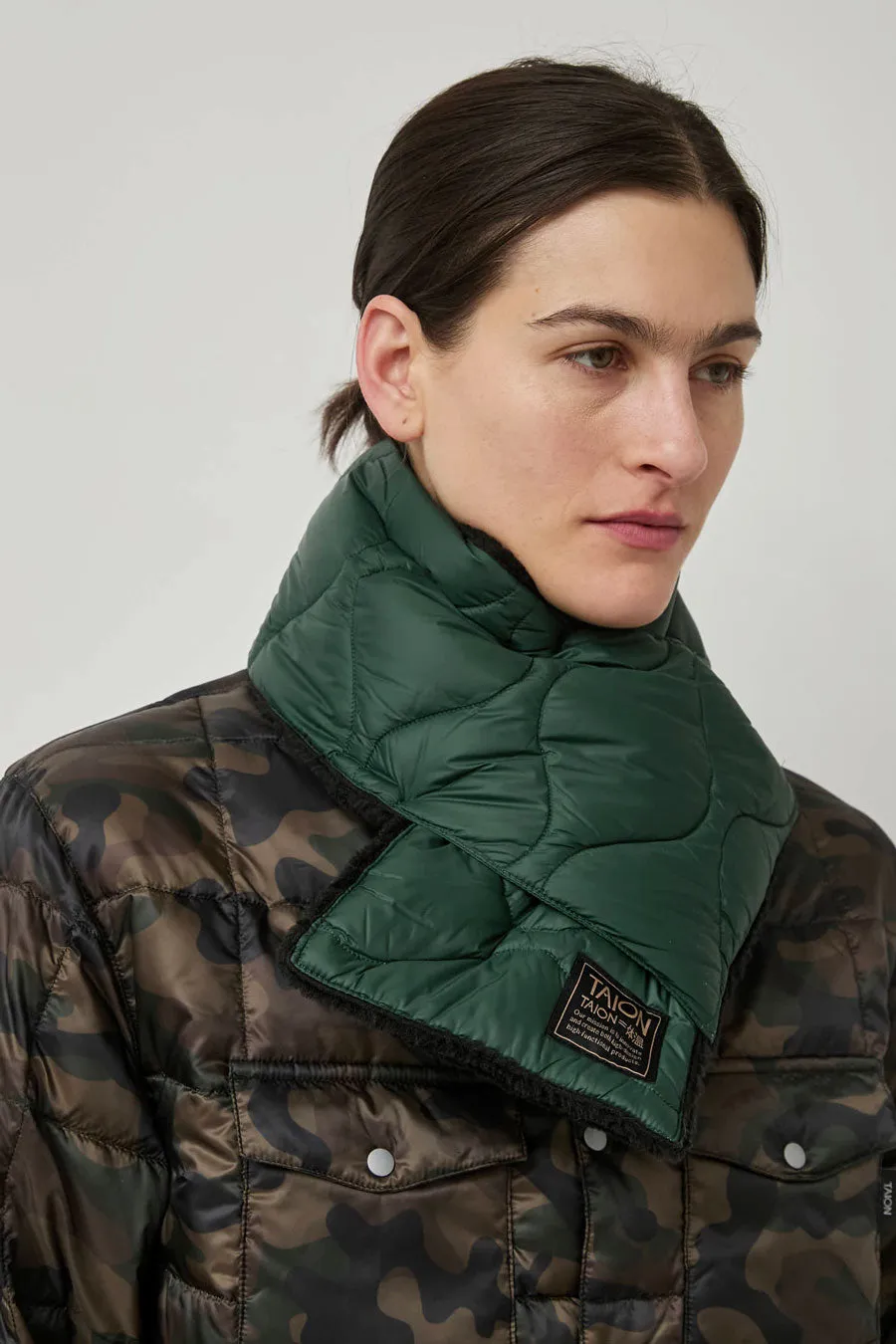 TAION Military Reversible Down Scarf in Green and Black sold by No. 6 product image thumbnail 2