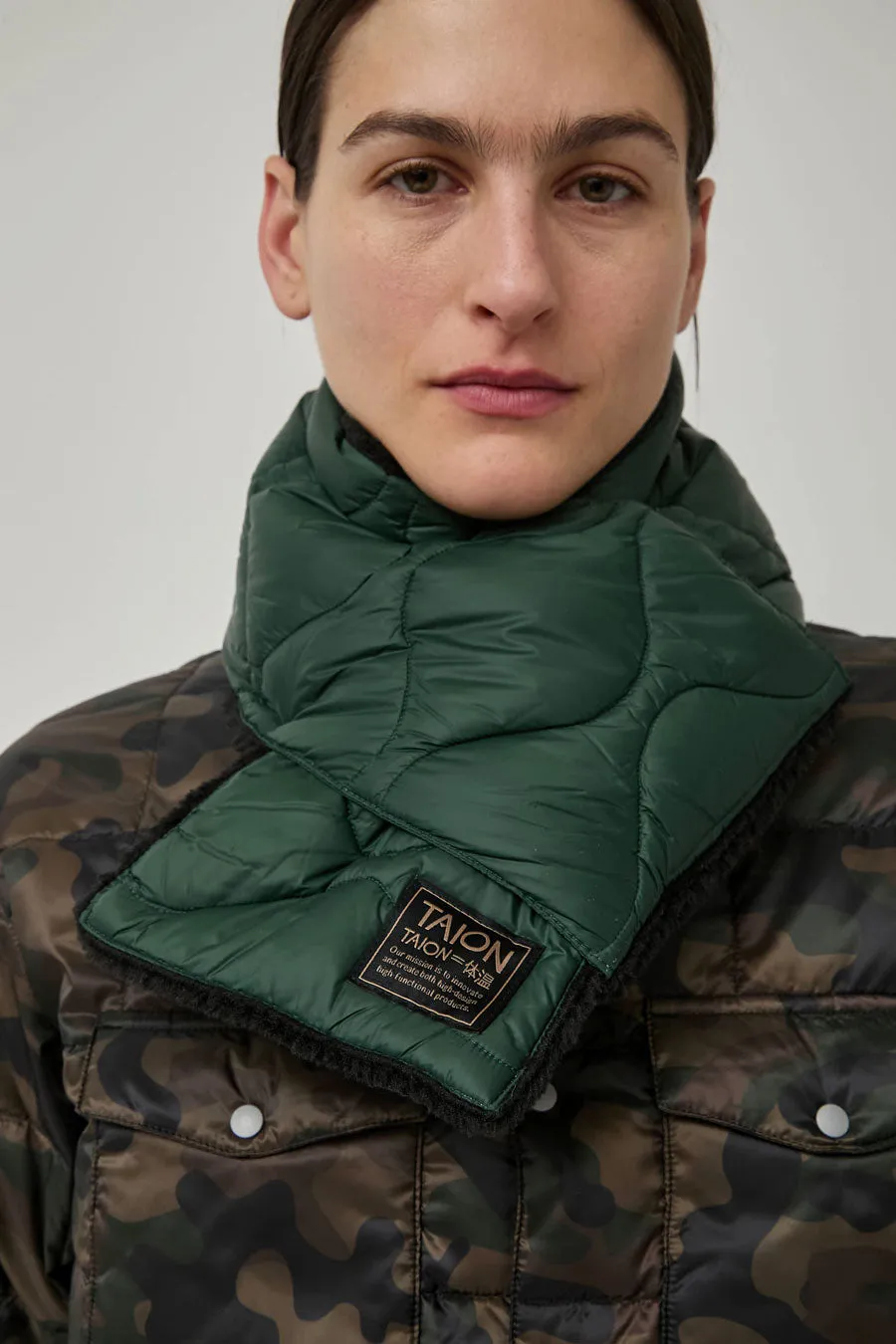 TAION Military Reversible Down Scarf in Green and Black sold by No. 6 product image thumbnail 4