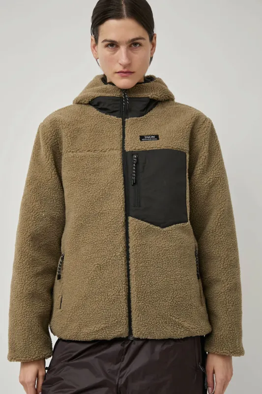 TAION Mountain Reversible Hood Jacket in Black and Beige sold by No. 6