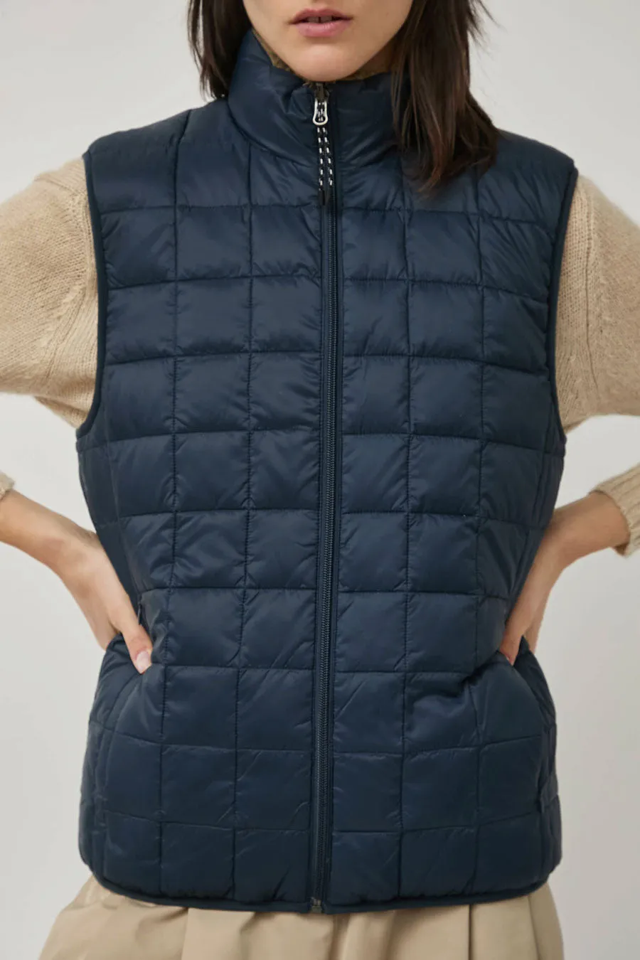 TAION Mountain Reversible Hi-Neck Vest in Dark Navy and Beige sold by No. 6 product image thumbnail 2