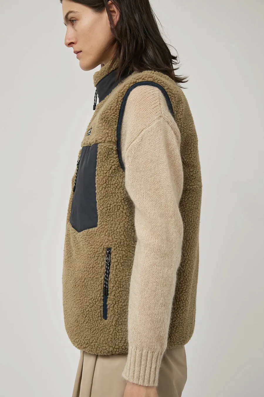 TAION Mountain Reversible Hi-Neck Vest in Dark Navy and Beige sold by No. 6 product image thumbnail 3