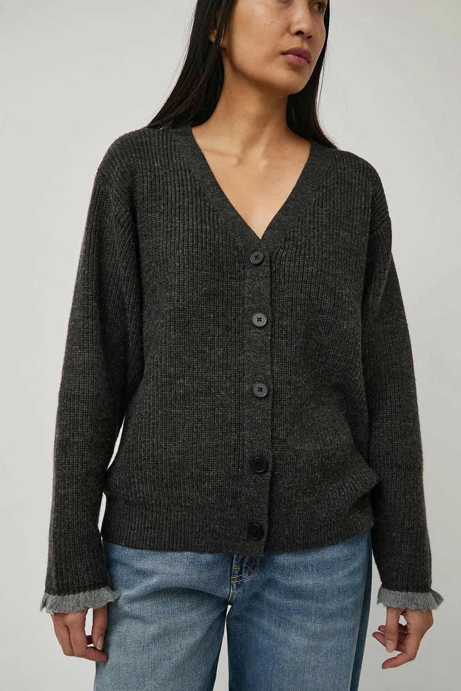 Deiji Studios Flounce Cardigan in Charcoal sold by No. 6