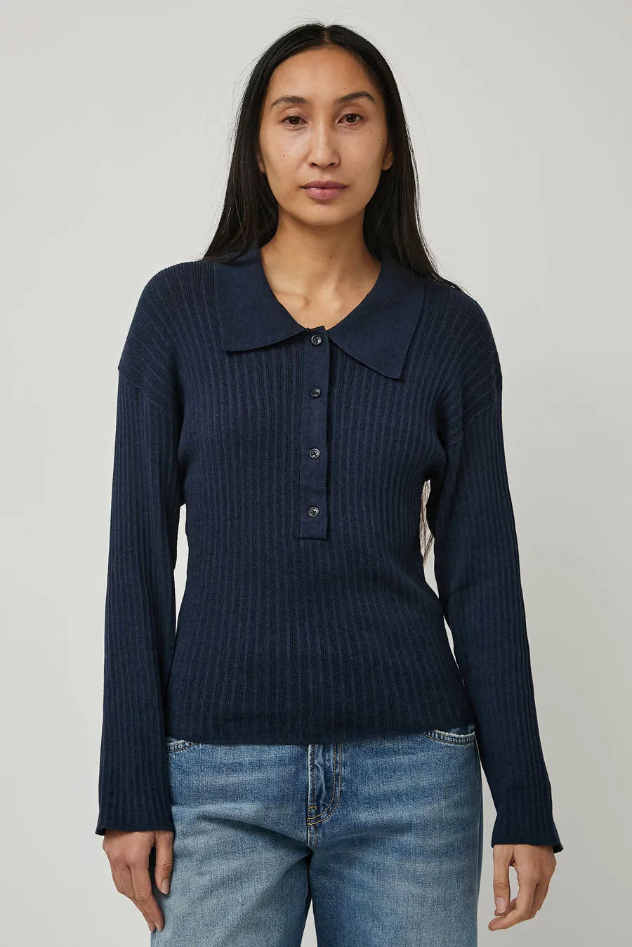 Deiji Studios Polo Knit in Dark Blue sold by No. 6