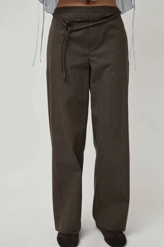 Deiji Studios Double Belted Pant in Brown Stripe sold by No. 6