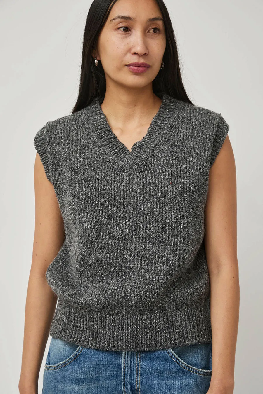 HOWLIN' Lost my Sleeves Knit Vest in Charcoal sold by No. 6