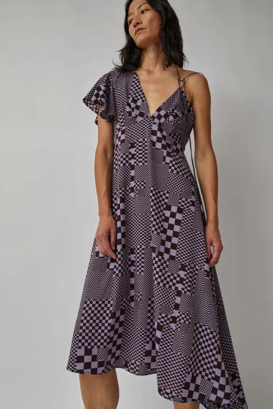 KkCo Warped Checker Climber Dress in Burgundy and Pastel Blue made by No. 6